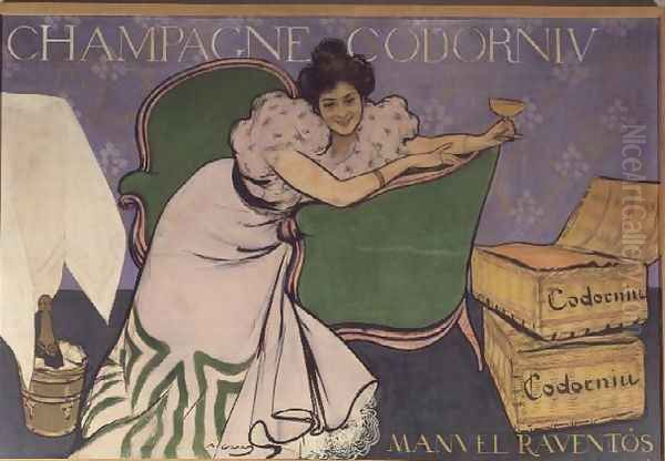 Poster advertising Codorniu Champagne Oil Painting by Ramon Casas