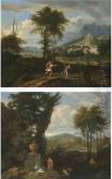 A River Landscape With Apollo And Daphne Oil Painting by Johannes (Polidoro) Glauber