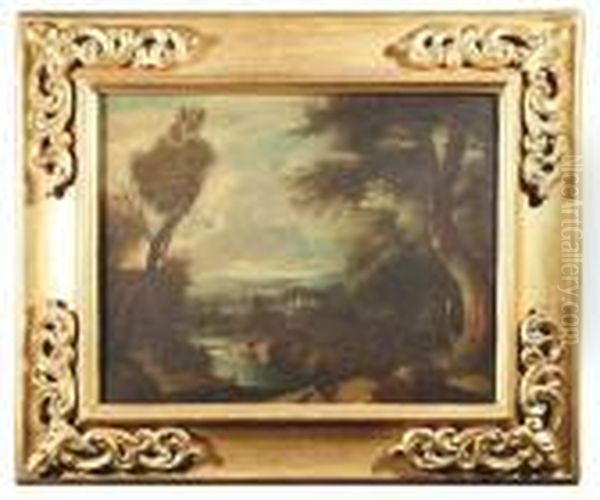 An Italian Landscape Oil Painting by Johannes (Polidoro) Glauber