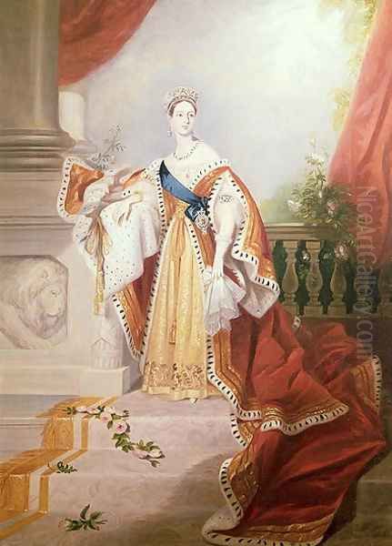 Portrait of Queen Victoria in Coronation Robes Oil Painting by Alfred-Edward Chalon