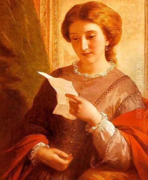 Girl Reading a Letter Oil Painting by Alfred-Edward Chalon