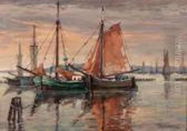 Segelboote Im Hafen Bei Abenddammerung Oil Painting by Hans Gleissner