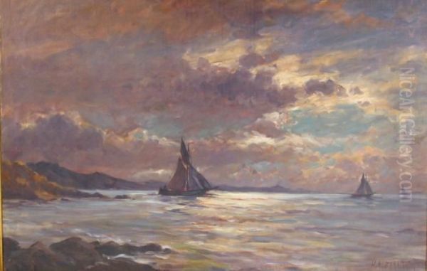 Sailboats Offshore Oil Painting by Hans Gleissner