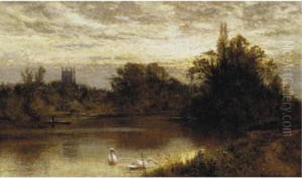 River With Swans Oil Painting by Alfred I Glendening