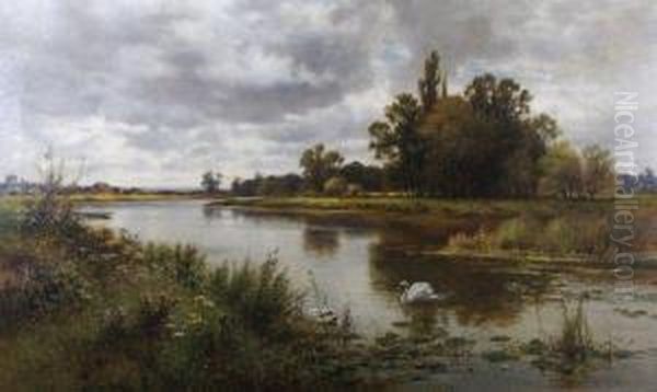 The Thames Near Laleham Ferry Oil Painting by Alfred I Glendening