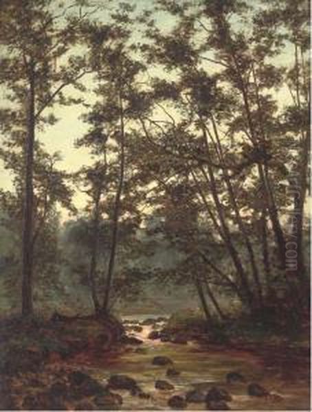 River Mole, Near Box Hill, Surrey Oil Painting by Alfred I Glendening