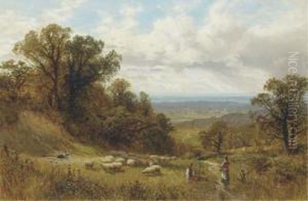 Young Shepherd And Maid In A Landscape Oil Painting by Alfred I Glendening