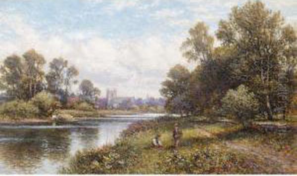 Fishing On The Thames Oil Painting by Alfred I Glendening