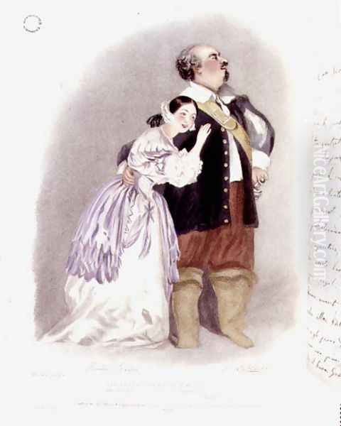 Giulia Grisi (1811-69) as Elvira and Luigi Lablache (1794-1858) as Sir George Walton in 'I Puritani', from 'Recollections of the Italian Opera', 1836 Oil Painting by Alfred-Edward Chalon