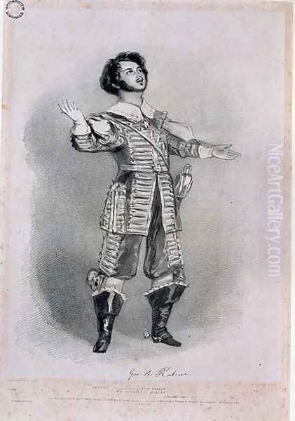 Giovanni Battista Rubini (1794-1854) as Arturo in 'I Puritani', proof copy from 'Recollections of the Italian Opera', 1836 Oil Painting by Alfred-Edward Chalon