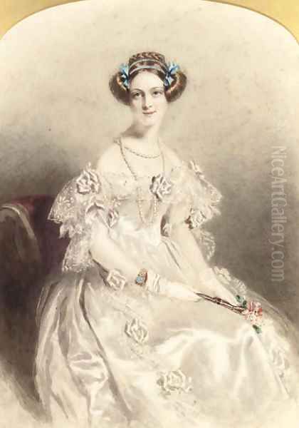 Portrait of a lady, three-quarter-length, dressed for a ball Oil Painting by Alfred-Edward Chalon