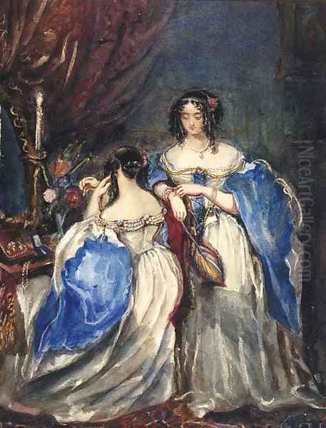 Two Ladies in a Dressing Room Oil Painting by Alfred-Edward Chalon