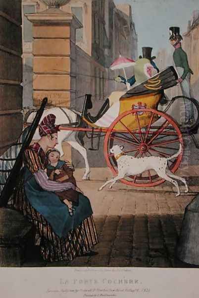 The carriage entrance, from 'Twenty-four Subjects, Exhibiting the Costume of Paris', 1817-22 Oil Painting by John James Chalon