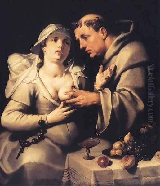 The Monk and the Nun 1591 Oil Painting by Cornelis Cornelisz Van Haarlem