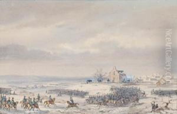 Zwei Motive Aus Der Schlacht Von Preusisch Eylau Im Jahr Oil Painting by Gaspard Gobaut