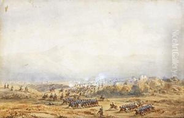 Scene De Bataille En Algerie Oil Painting by Gaspard Gobaut