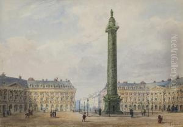 Vue De La Place Vendome A Paris Oil Painting by Gaspard Gobaut