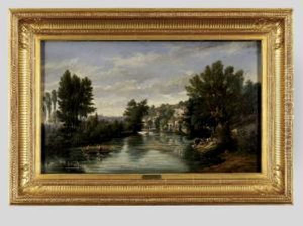 Riverbank Oil Painting by Gaspard Gobaut