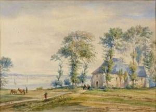 Paysage, Vu De La Chapelle Au-dessus D'honfleur Oil Painting by Gaspard Gobaut