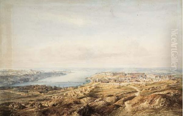 Vue De La Ville De Sebastopol Apres Le Siege, La Mer Noire A L'arriere-plan Oil Painting by Gaspard Gobaut