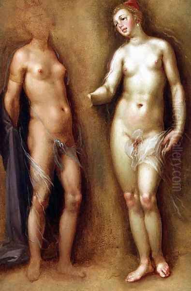 Study of two female nudes Oil Painting by Cornelis Cornelisz Van Haarlem