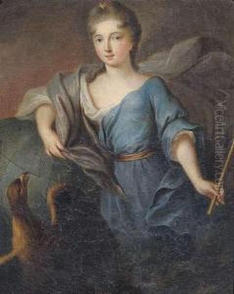 Portrait Of A Young Lady As Iuno With Sceptre And Globe. Oil Painting by Pierre Gobert