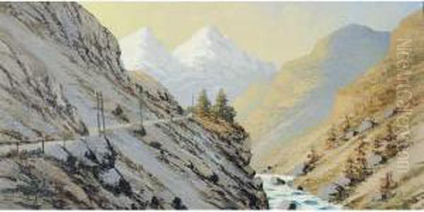 Oisans, La Route De La Berarde Et Le Veneon Oil Painting by Pierre Gobert