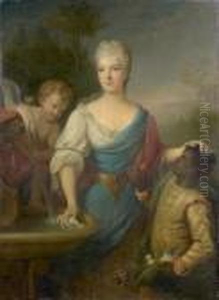 Portrait D'une Jeune Femme Et De Son Page En Compagnie Decupidon Oil Painting by Pierre Gobert