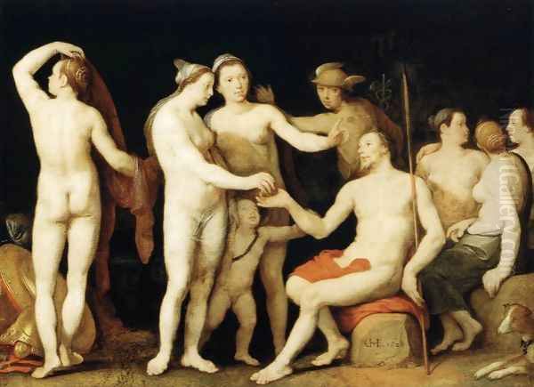 The Judgment of Paris 1628 Oil Painting by Cornelis Cornelisz Van Haarlem