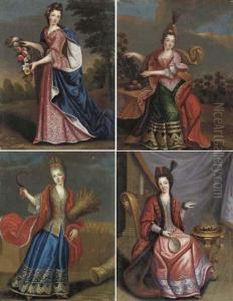 Female Personifications Of The Four Seasons Oil Painting by Pierre Gobert