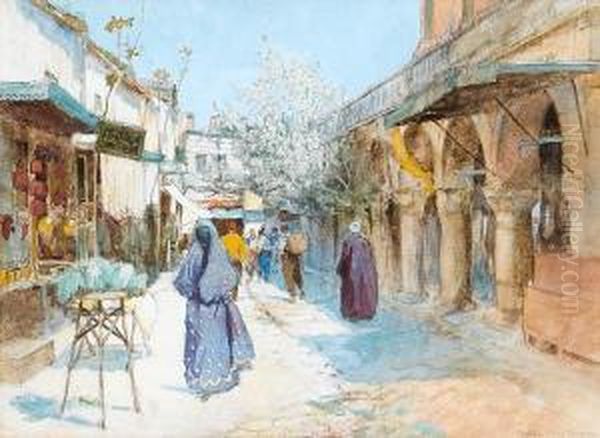 Turkish Street Scene Oil Painting by Warwick Goble