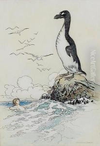 There He Saw The Last Of The Gairfowl,standing Up On The Allalonestone, All Alone Oil Painting by Warwick Goble