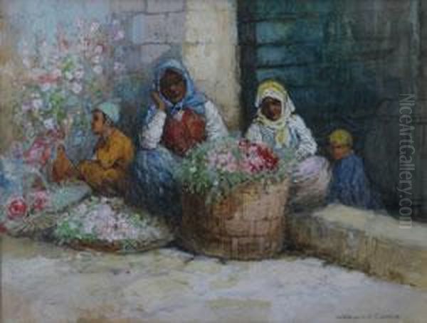 Flower Sellers Oil Painting by Warwick Goble