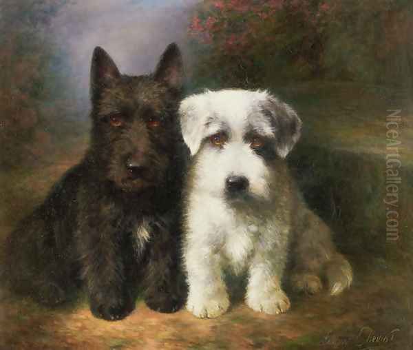 A Scottish and a Sealyham Terrier Oil Painting by Lilian Cheviot