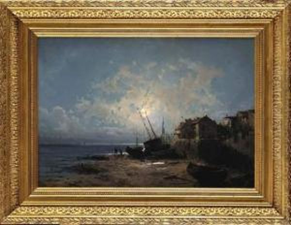 Bord De Mer Au Clair De Lune Oil Painting by Alfred Godchaux