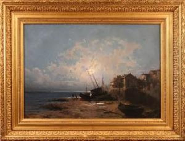 Bord De Mer Au Couche Du Soleil Oil Painting by Alfred Godchaux