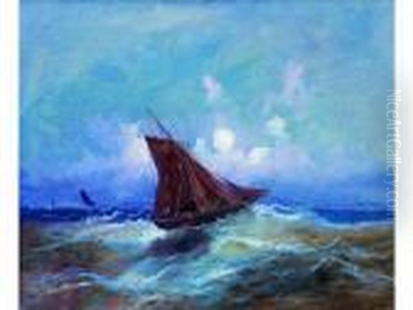 Bateau De Peche Sur Une Mer Agitee Oil Painting by Alfred Godchaux