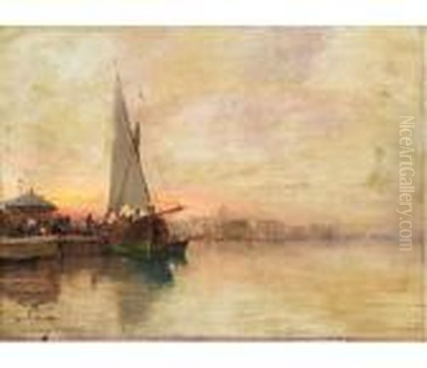 Le Coucher De Soleil Sur Le Port D'alger. Oil Painting by Alfred Godchaux