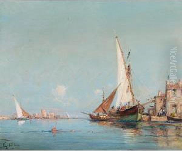 Two Views Of The Venetian Lagoon Oil Painting by Alfred Godchaux