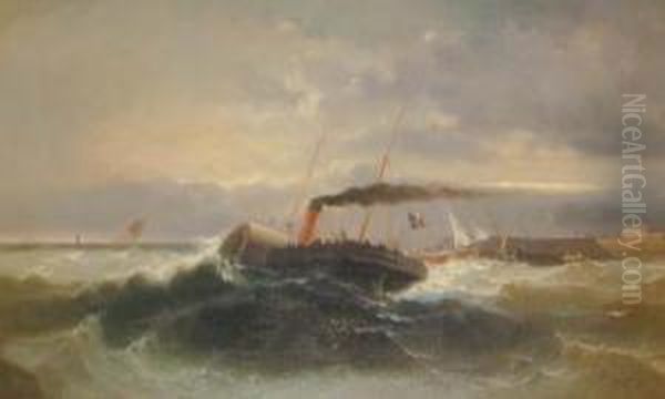 Vapeur Par Gros Temps. Oil Painting by Alfred Godchaux