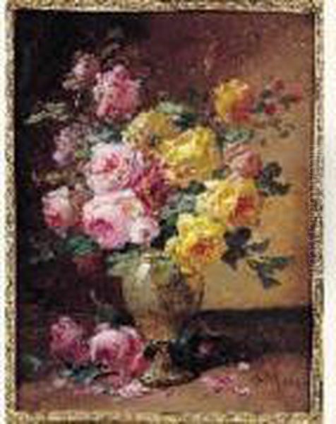 Bouquet De Roses Oil Painting by Alfred Godchaux