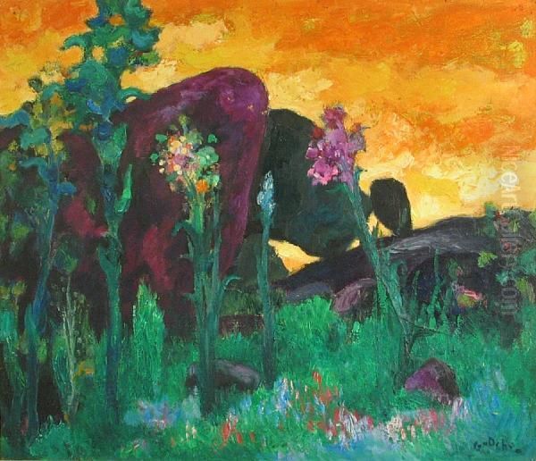 Floral Landscape Oil Painting by Emile Godchaux