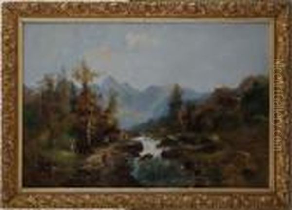 Riviere Dans Un Paysage Montagneux Anime Oil Painting by Emile Godchaux