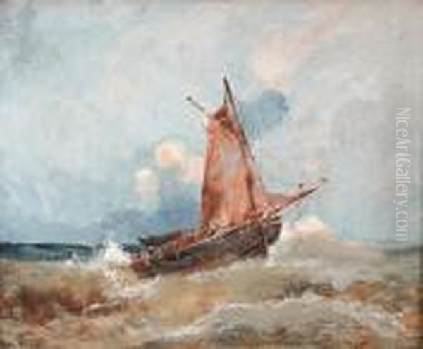 Voilier Sur La Mer Agitee Oil Painting by Emile Godchaux