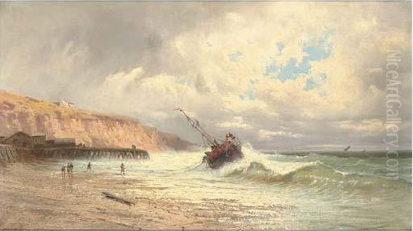 Bateaux De Peche Sur La Cote Normande Oil Painting by Emile Godchaux