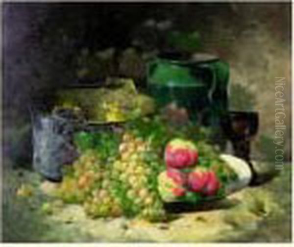 Nature Morte Aux Raisins Et Aux Peches Oil Painting by Emile Godchaux