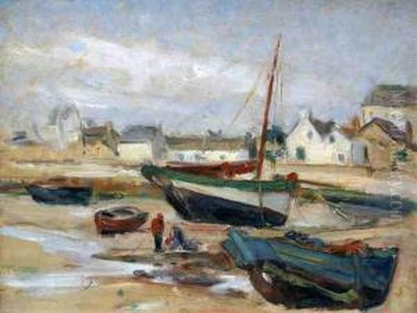 Port Breton A Maree Basse Oil Painting by Charles Leon Godeby