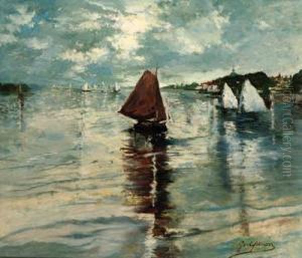 The Regatta Oil Painting by Ernst Jean Joseph Godfrinon