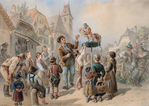 Schausteller Am Marktplatz Oil Painting by Carl Goebel