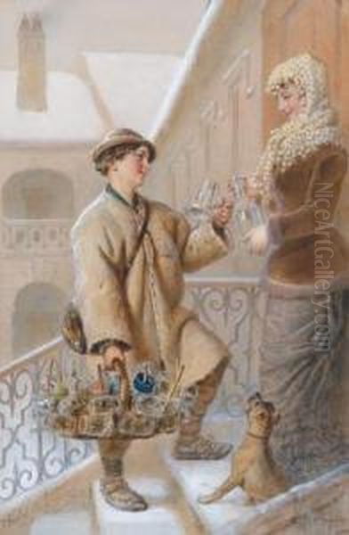 A Salesman Of Glass Ware Oil Painting by Carl Goebel